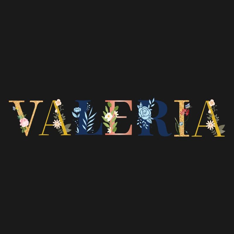 Art du nom VALERIA avec des fleurs brodées