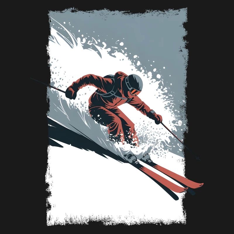 Ski Freeride Action Deep Snow Vector Style