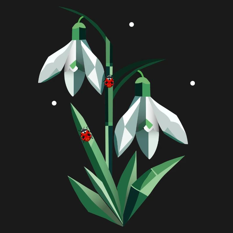 Two snowdrops with ladybugs