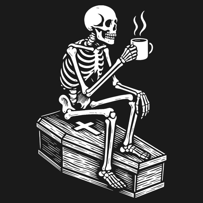 Skeleton drinking espresso