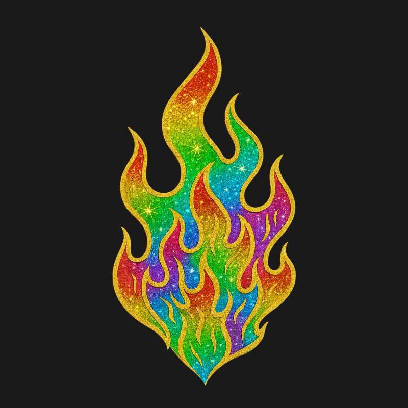 Rainbow Fire Glitter Flame