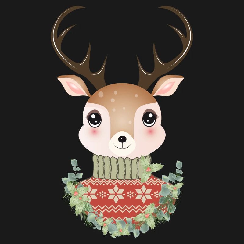 niedlicher Hirsch mit Pullover und Weihnachtskranz
