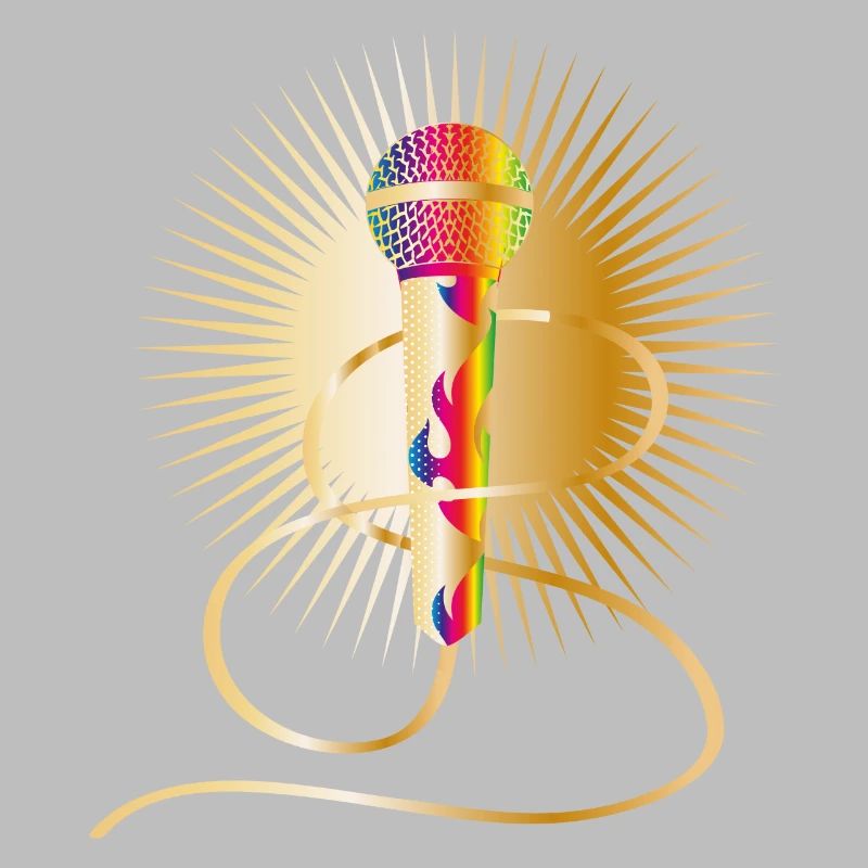 microphone doré avec éléments arc-en-ciel