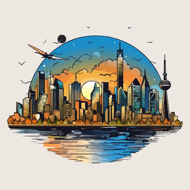 Sunset Skyline Reflection