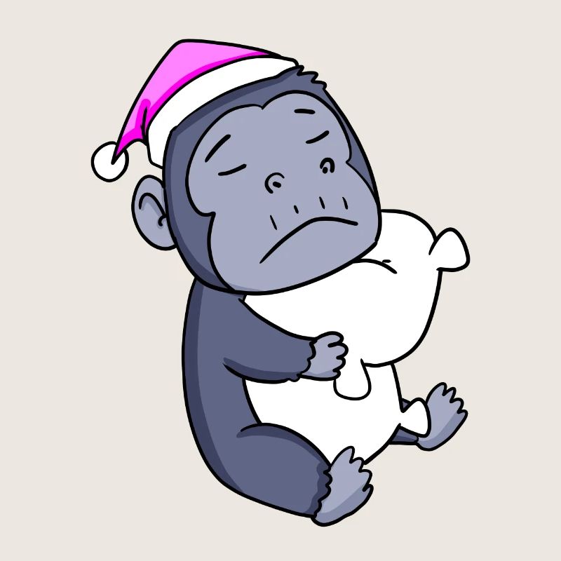 Gorilla with pillow and sleeping cap