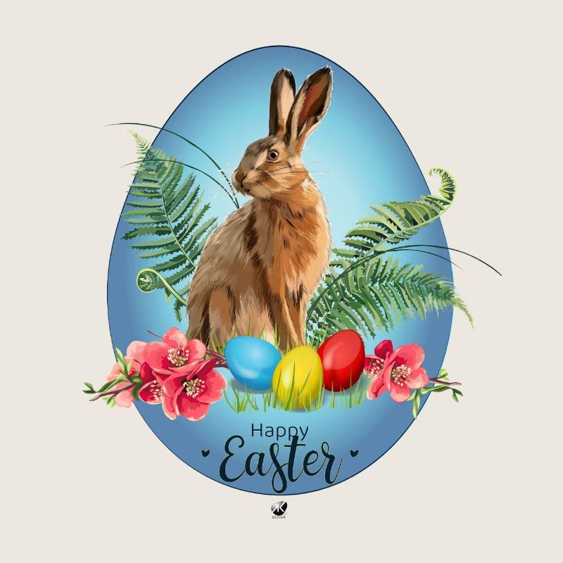 Bunny, Easter eggs and cherry blossoms illustration