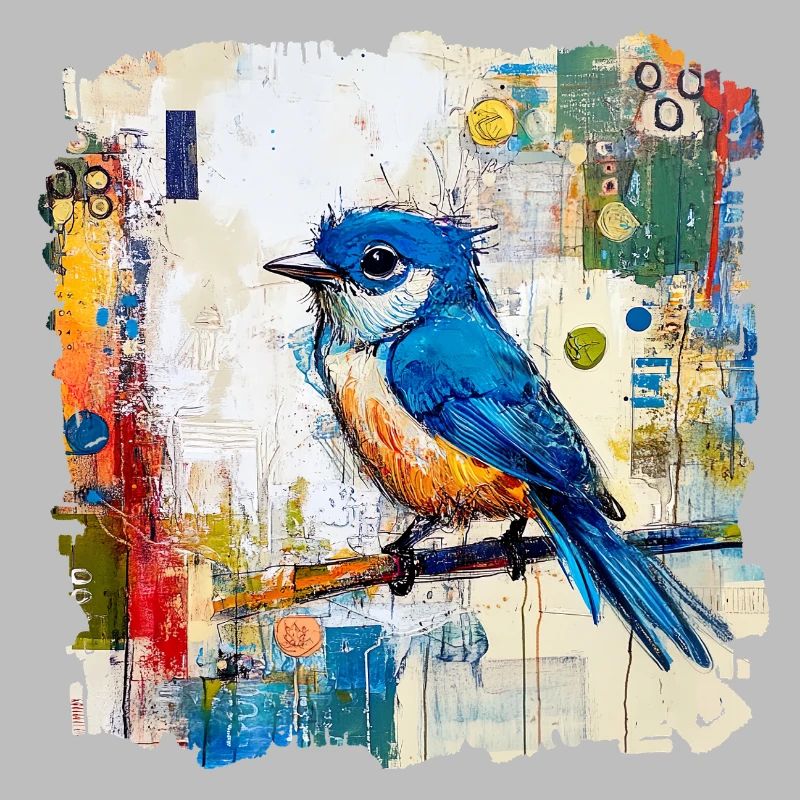 Blauer Vogel im abstrakten Farbmeer