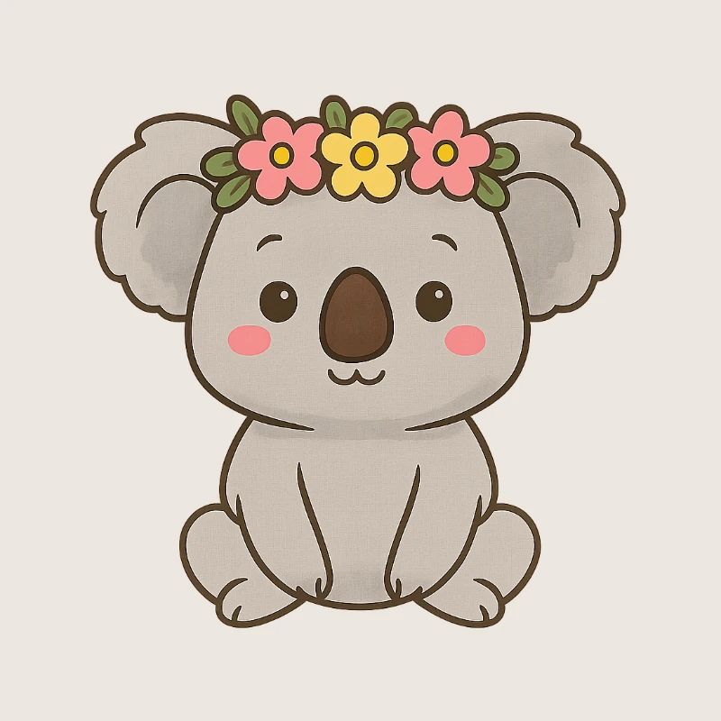 Mignon koala avec couronne de fleurs