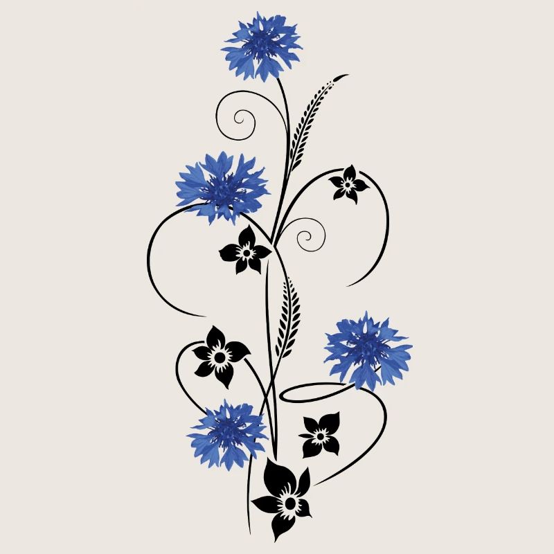 Bleuets avec des fleurs et des herbes