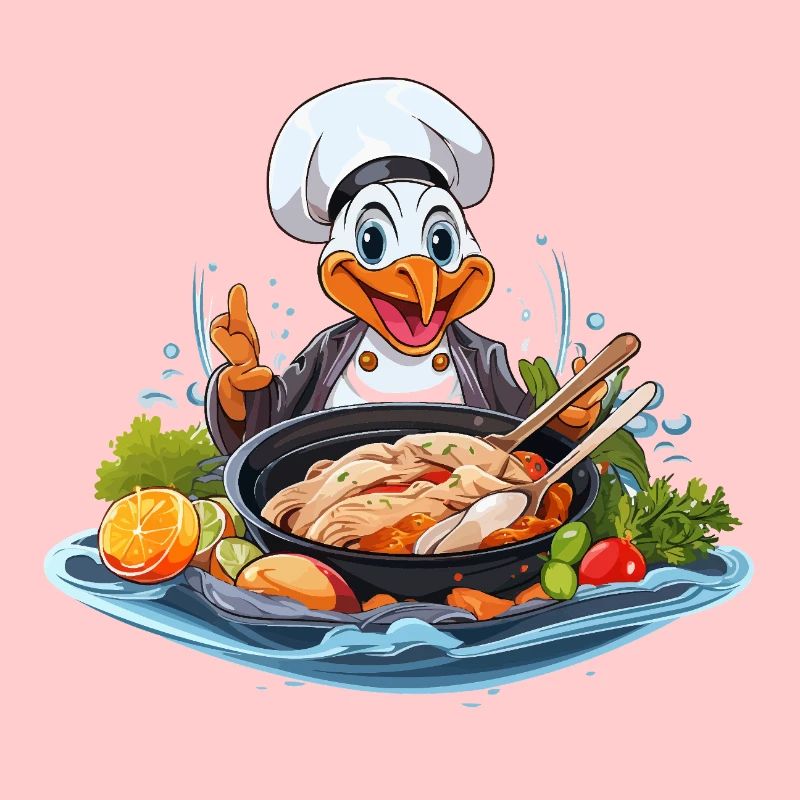 Chef canard préparant un ragoût coloré
