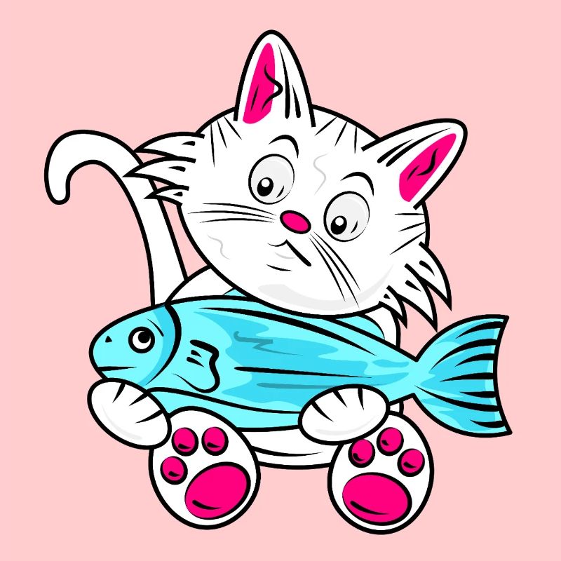Small Cat and Blue Fish