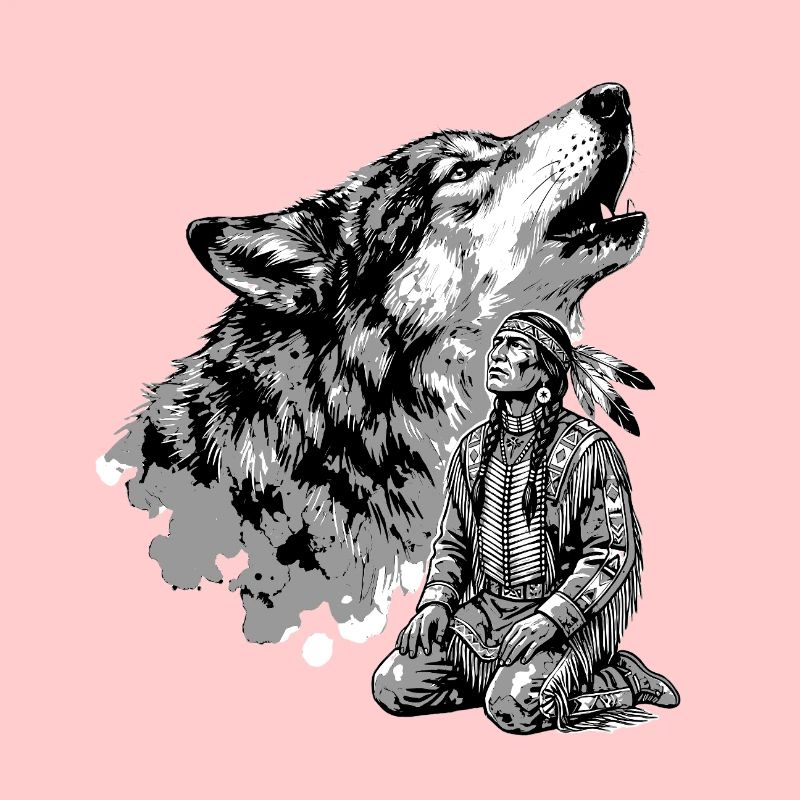 Indianer Krieger mit heulendem Wolf