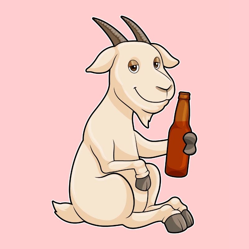 Chèvre avec bouteille de bière