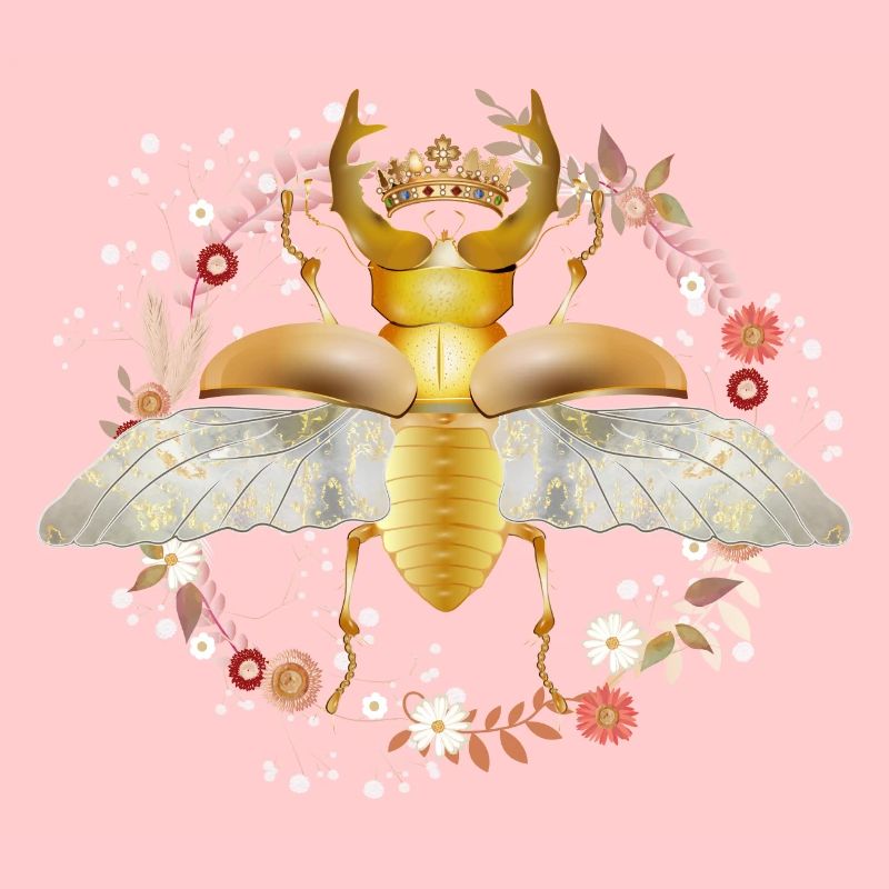 cerf-volant doré avec couronne et fleurs