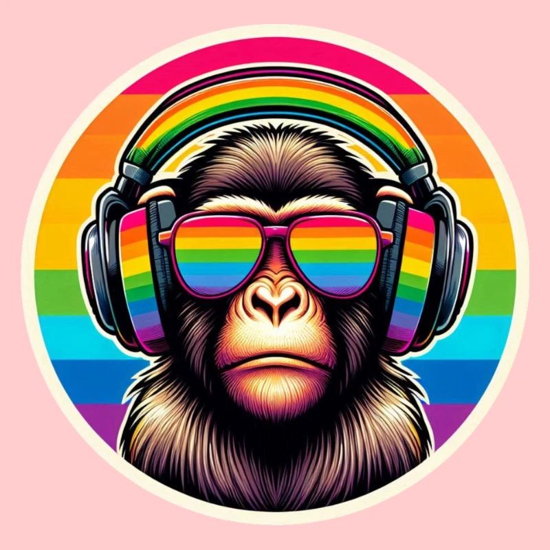 Affe Kopfhörer Brille Regenbogen bunt