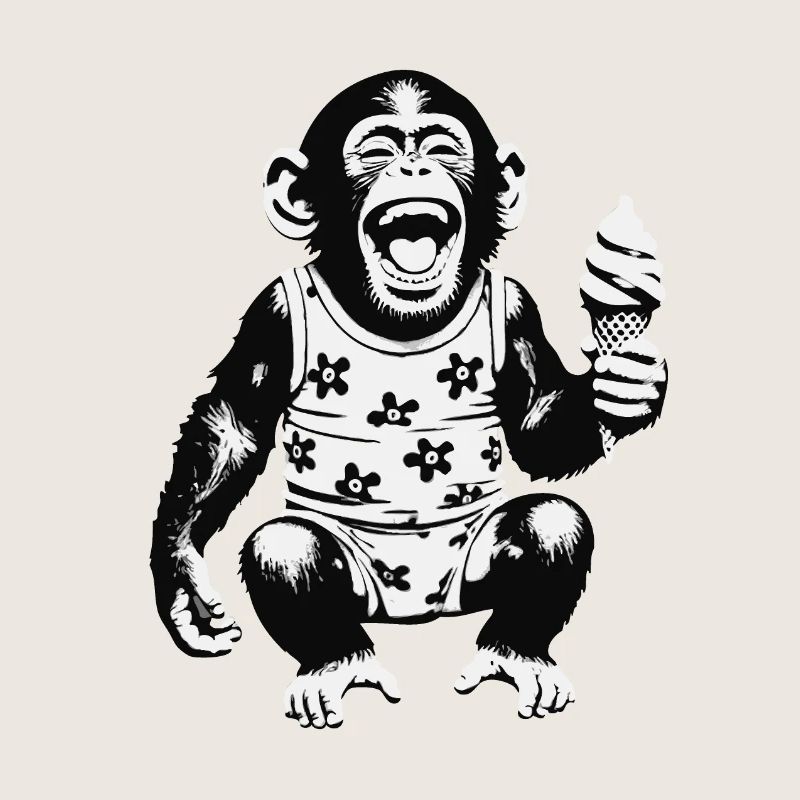 Lachendes Äffchen mit Eis