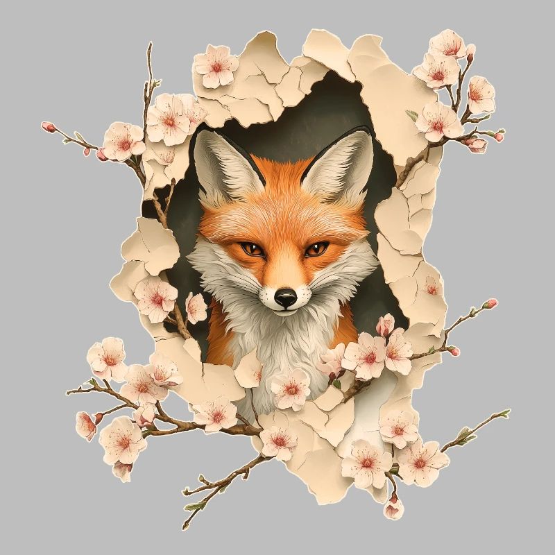 Fuchs mit Kirschblüten
