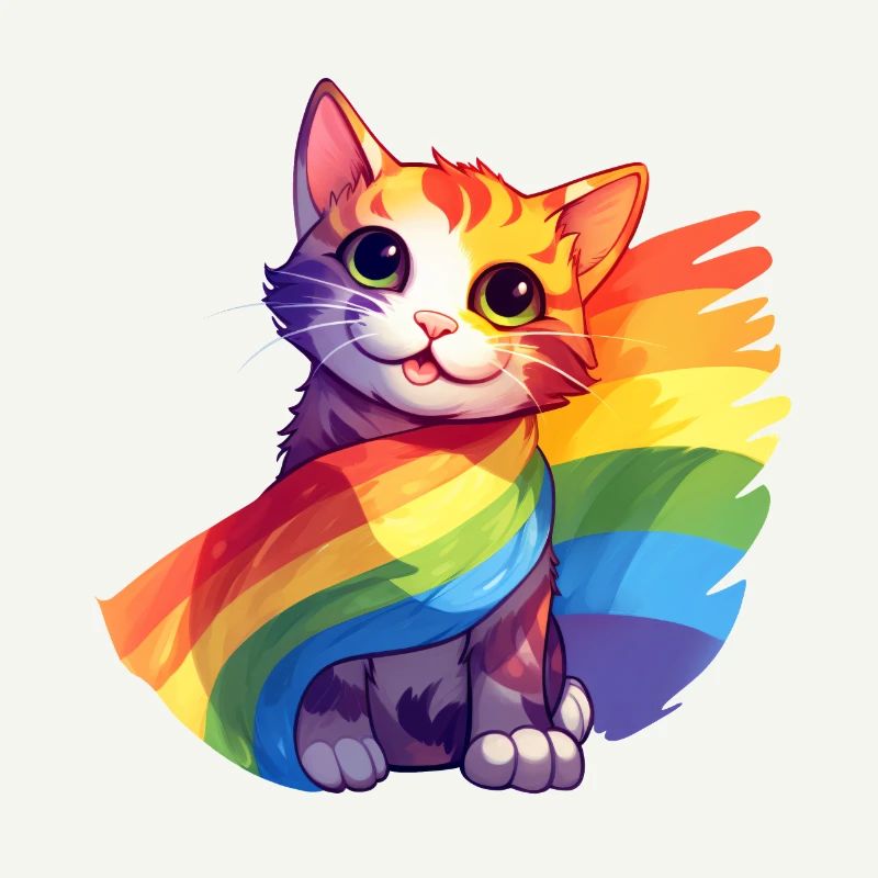 Pride Cat – Bunte Regenbogen-Katze mit Flagge