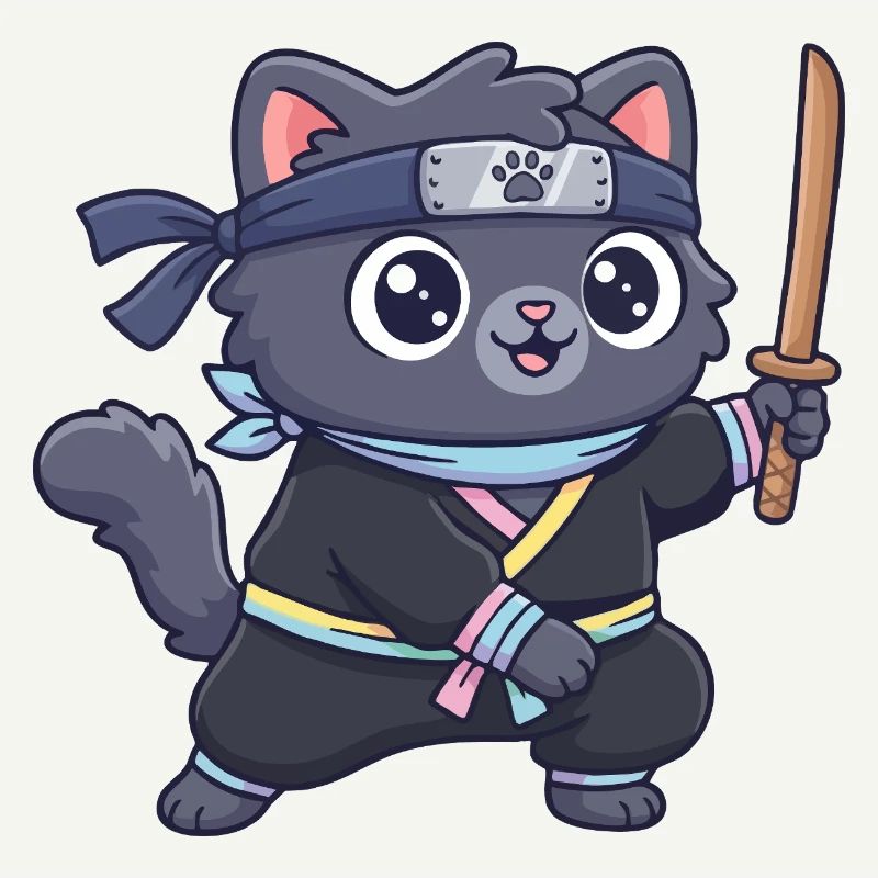 Ninja-Katze im Samurai-Outfit