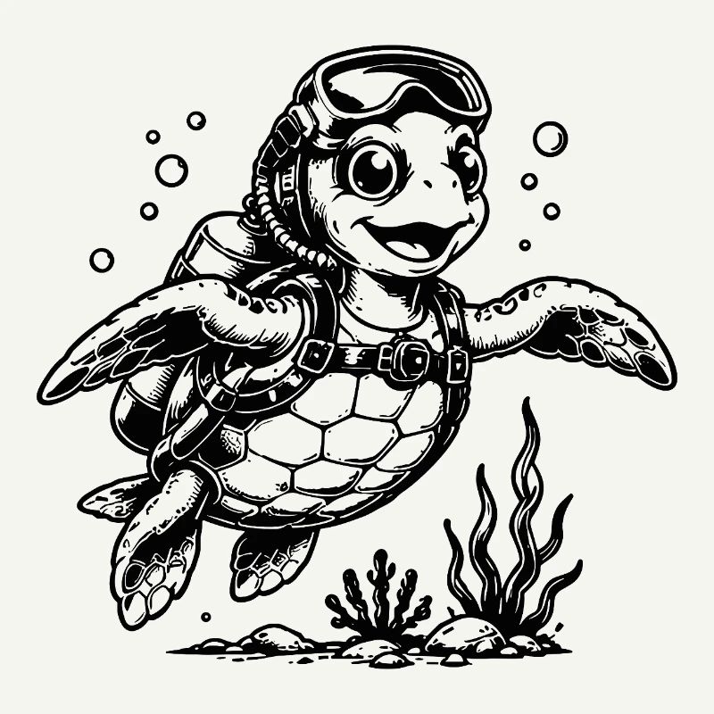Turtle diver with oxygen tank