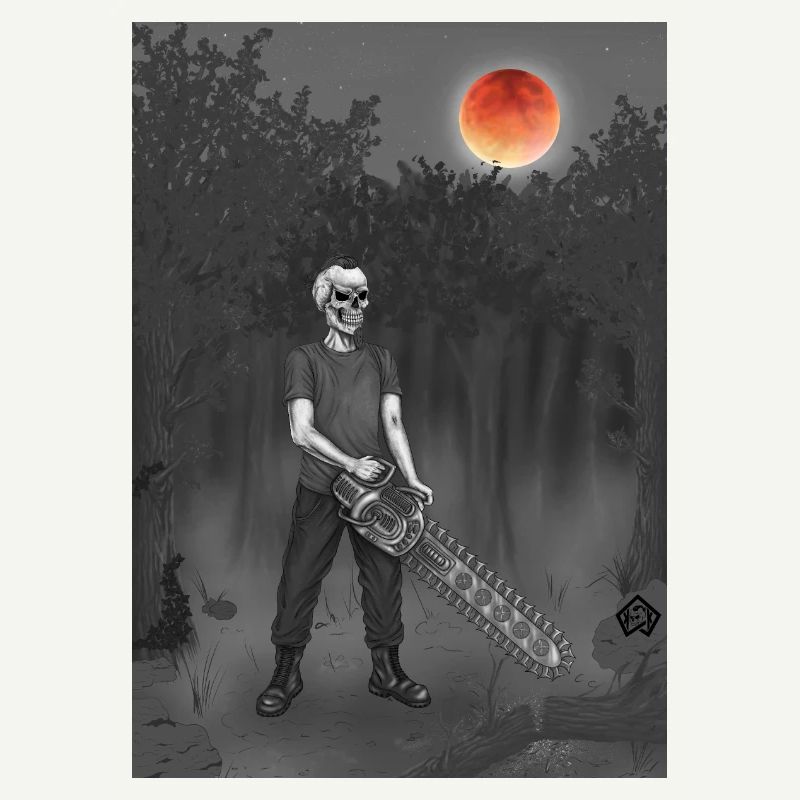 Forest worker, forester, forester, full moon