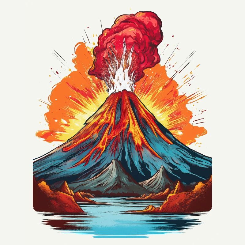 Éruption volcanique avec coulée de lave