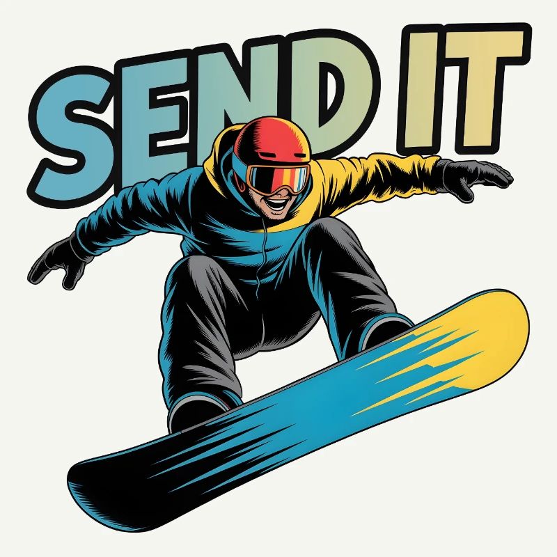 Snowboard Send It Action Comic Wintersport