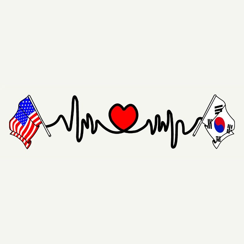 Cardio heart avec drapeau des États-Unis et de la Corée du Sud