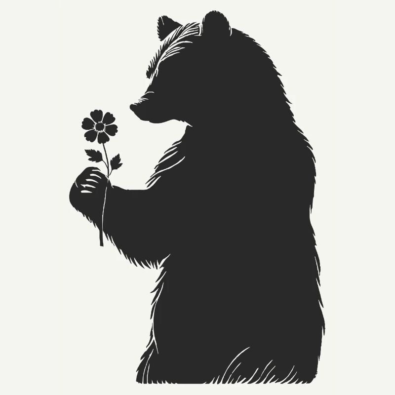Ours doux avec fleur dans le style de la main - silhouette