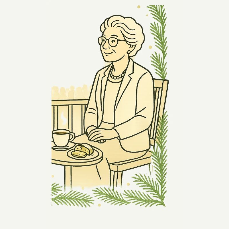 Großmutter Cafézeit am Tisch