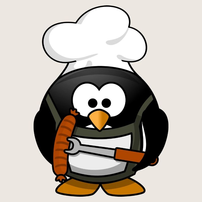 Cuisson du pingouin avec des saucisses grillées