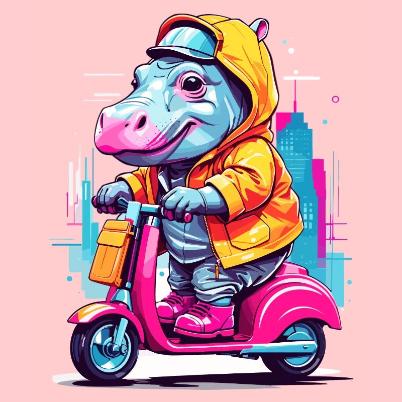 Nilpferd auf Roller
