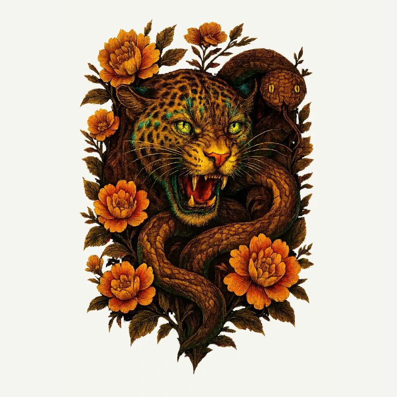 Léopard et serpent sifflants au design rétro