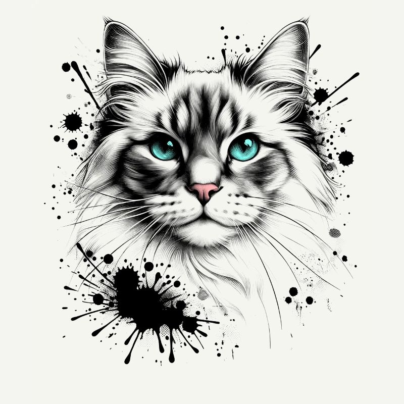 Chat mignon dans un design cool d’éclaboussures d’encre