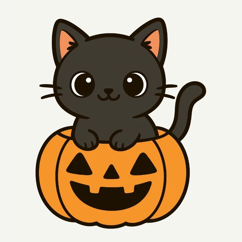 Halloween Chat Citrouille Noir Chat Mignon