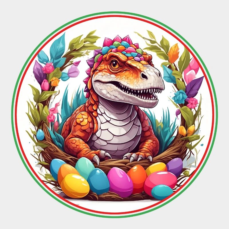 Dinobaby little dinosaur in Easter basket