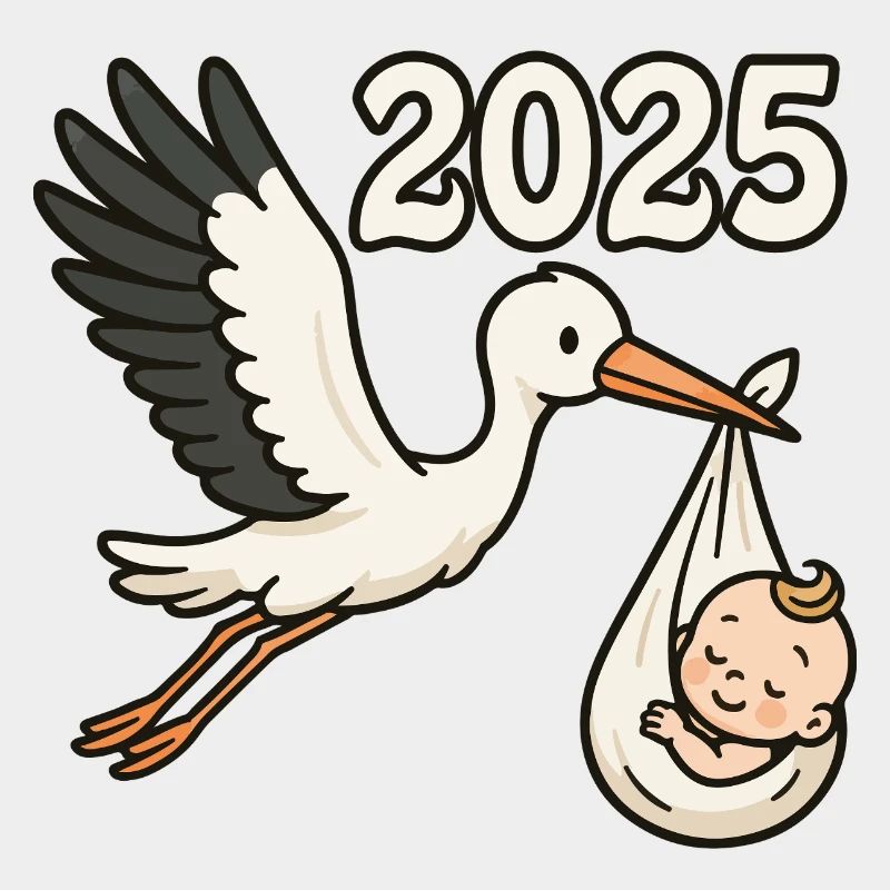 Storch mit Findelkind im Schnabel 2025
