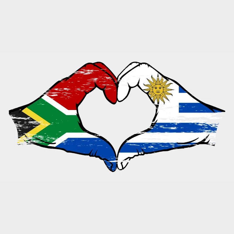 Afrique du Sud Uruguay Drapeau Mains Coeur Utilisé