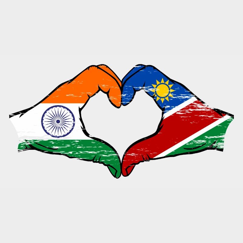 India Namibia Flag Hands Heart Shape used