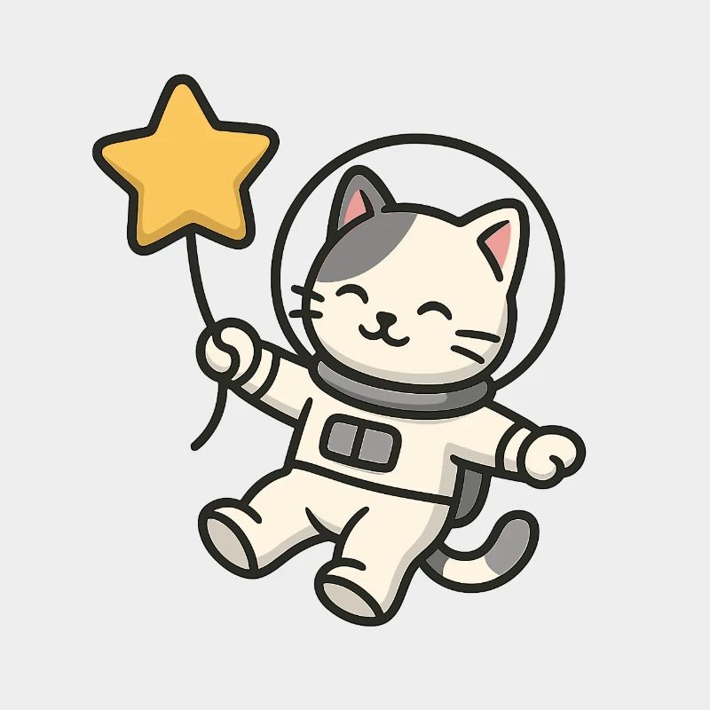 Cute Astro Cat with Star Balloon