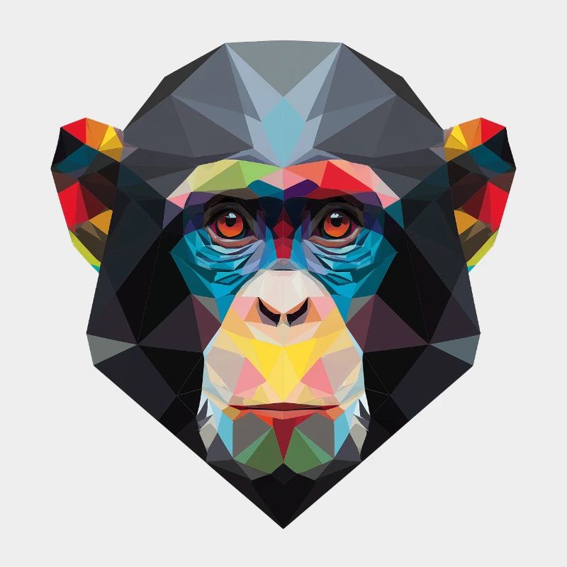 Portrait de singe géométrique arc-en-ciel Low Poly Art