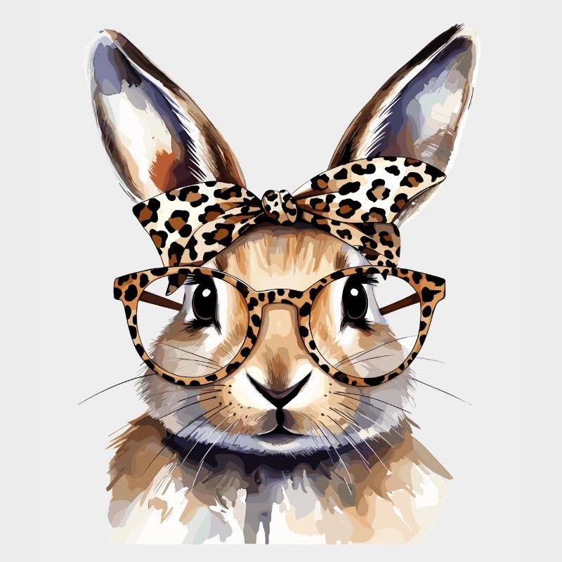 Petit lapin mignon avec lunettes léopard Lapin aquarelle