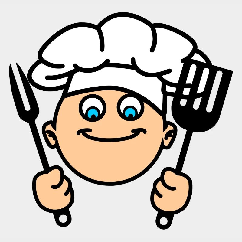Cuisinier du BBQ avec ustensiles de cuisine et chapeau de chef