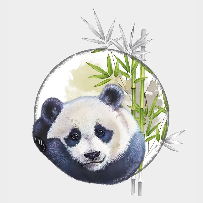 Cute panda bear with bamboo