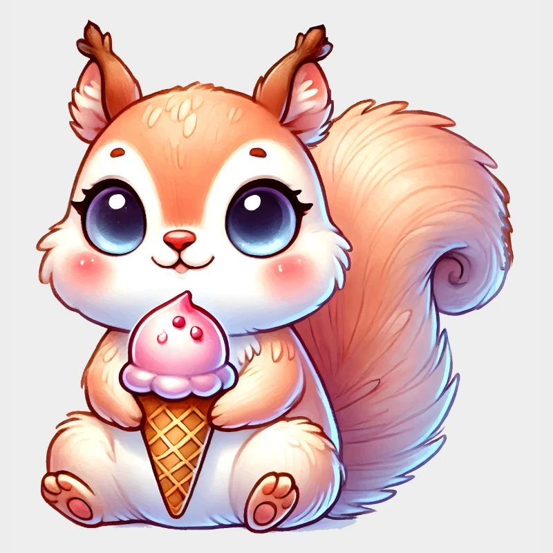 Das niedliche Eichhörnchen genießt ein buntes Eis