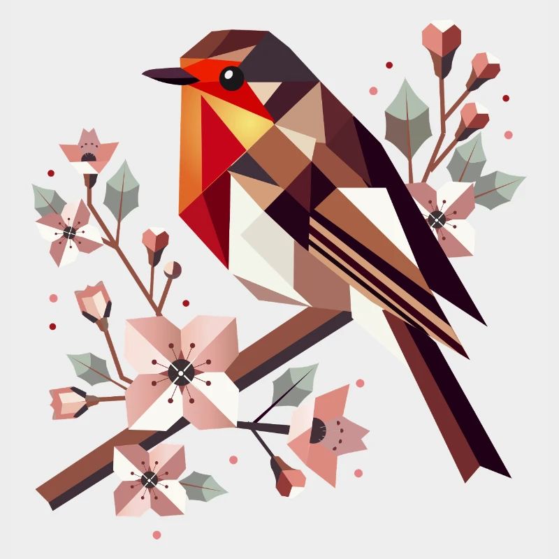 charming robin surrounded by cherry blossoms