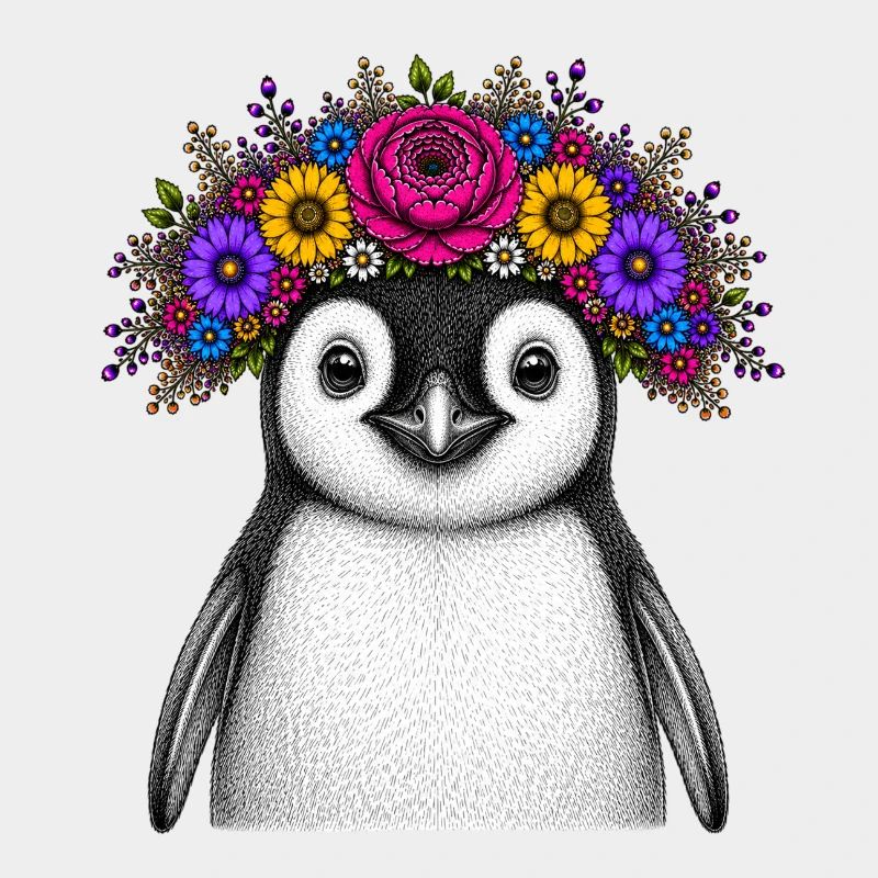 Pinguin mit Blumenkrone