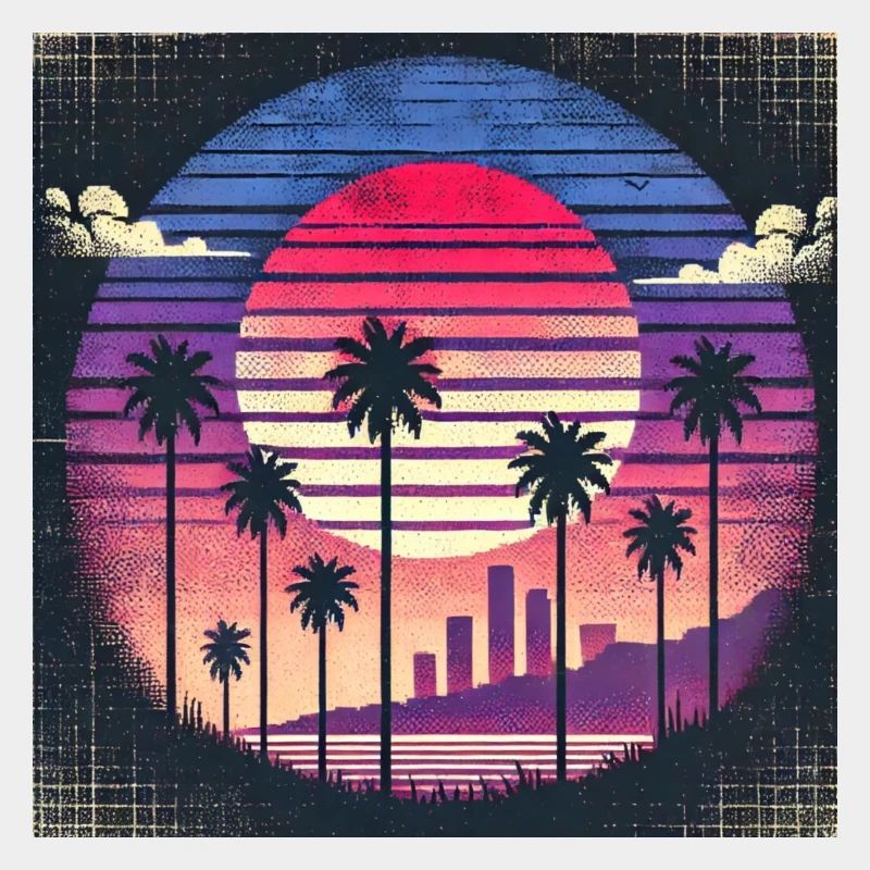 Retro Sunset Palm Skyline