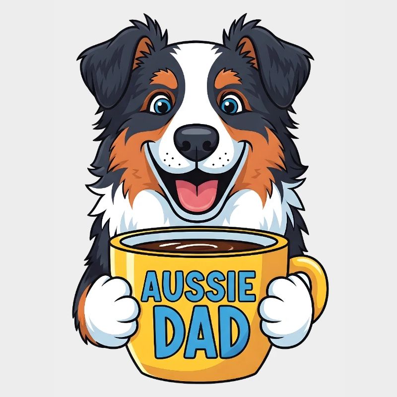 Australian Shepherd with Coffee Mug - Aussie Dad
