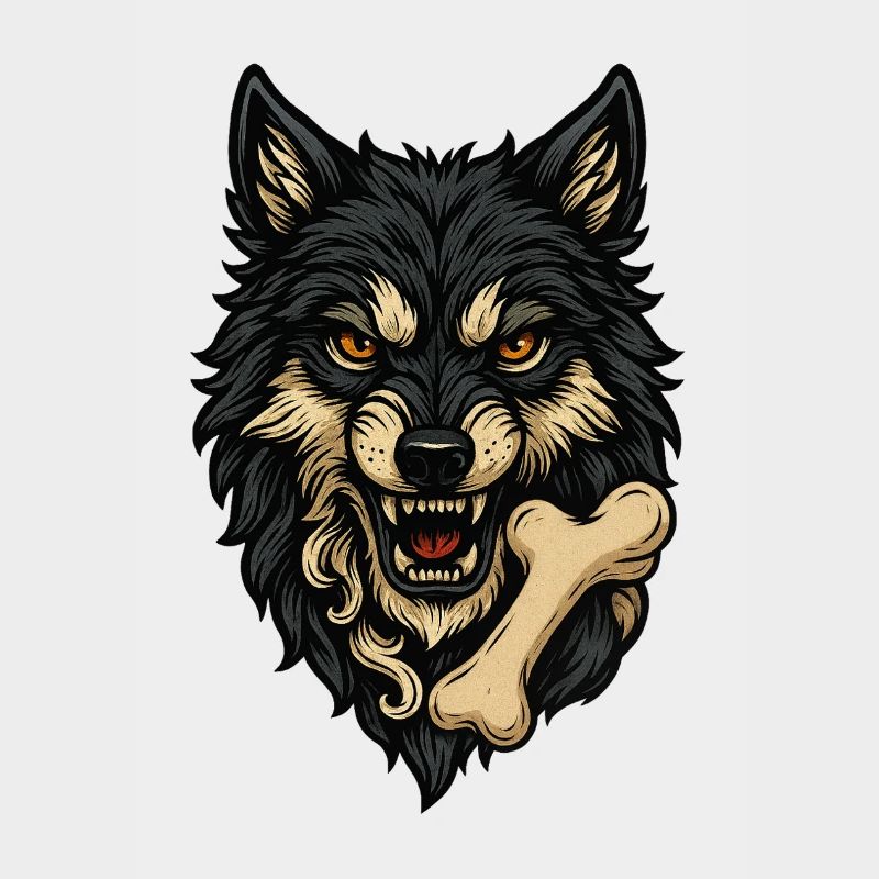 Wolf Attack: Wolf's Head with Bone